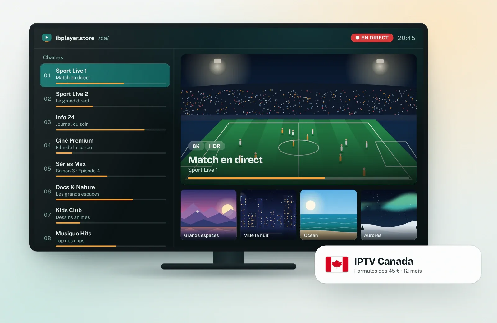 IPTV Canada : guide des chaînes en direct sur Smart TV et formules IPTV de 12 mois