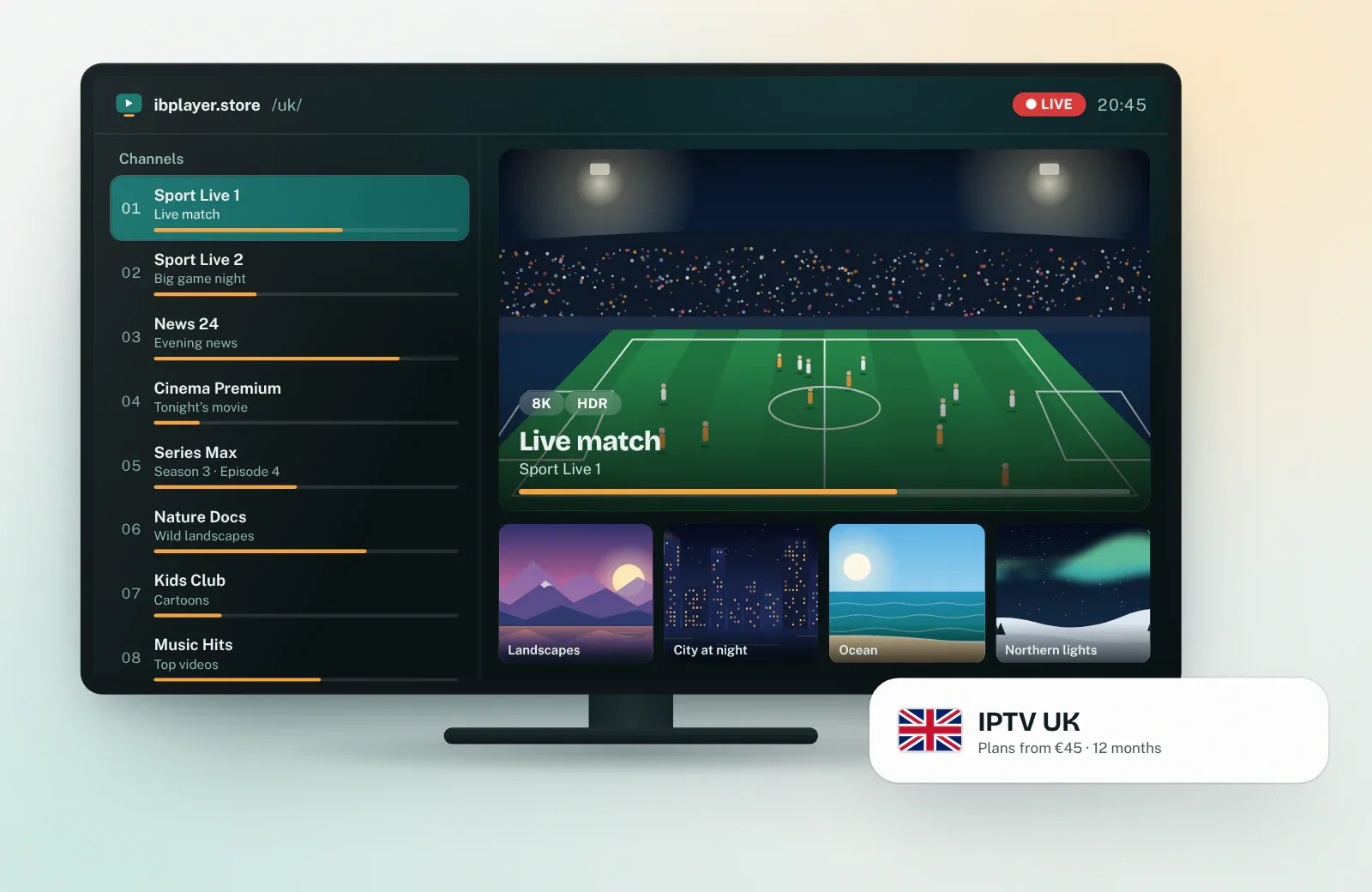 IPTV UK: live channel guide on a Smart TV and 12-month IPTV plans